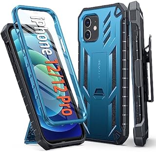 FNTCASE for iPhone 12 Phone Case: for iPhone 12 Pro Phone Case Military Grade Drop Proof Rugged Protective Cover with Kickstand | Matte Textured Shockproof TPU Hybrid Bumper Cases 6.1 inch - Blue