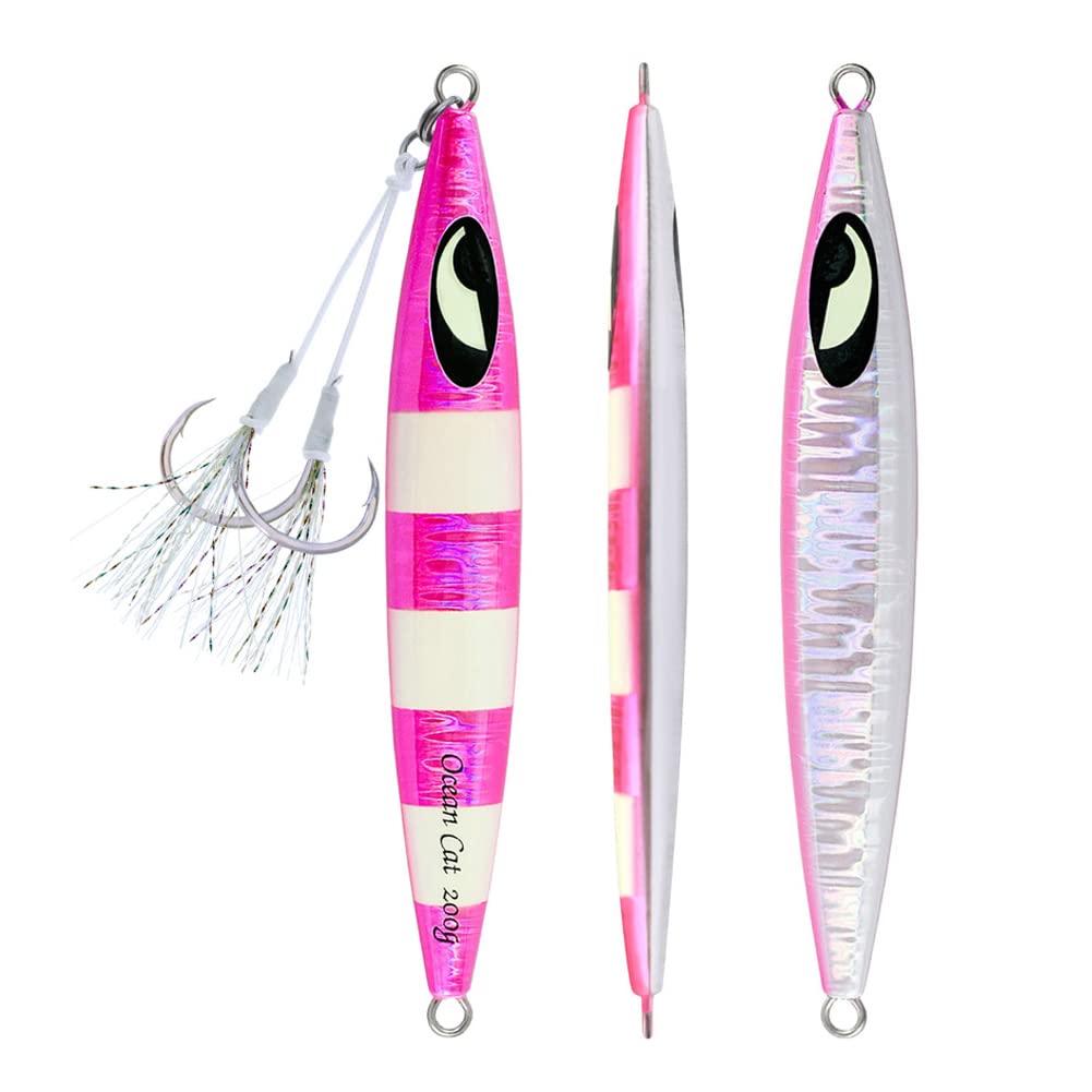 OCEAN CAT1 PC Lead Metal Flat Slow Fall Pitch Fishing Jigs Lures Sinking Vertical Jigging Bait with Butterfly Hook for Saltwater Fishing