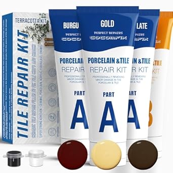 Tile Repair Kit - (Terracotta Kit) Ceramic Floor Tile Repair Kit - Super Strong Porcelain Tile Filler - Fix Cracks, Chips, Holes Fast. for Porcelain, Ceramic, Acrylic, Fiberglass, Enamel.