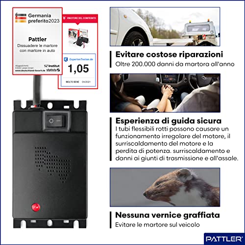 Pattler Anti Martora Per Auto Con Ultrasuoni - Protezione Immediata E A Lungo Termine Contro Le Martore Nel Vano Motore - Funziona Con Batteria Auto A 12V - 2 Pezzi - 2