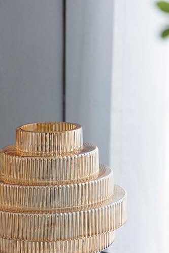 Miniatura 2 de T2 Concept - Jarrón de cristal ámbar transparente de 9 x 9 x 10 pulgadas con diseño geométrico moderno en niveles, decoración del hogar, florero