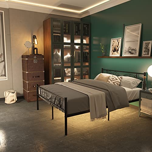 Weehom Full Size Platform Bed With Unique Flower Design Mattress Foundation Strong Metal Slats Support,Easy Assembly Black #TOP1