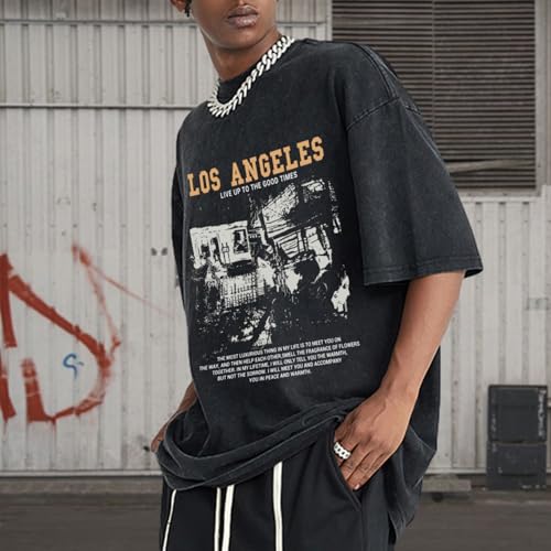 Oversized Graphic Tshirts for Men Acid Wash Los Angeles Vintage Tees Streetwear Baggy Cotton Shirts Casual Tops4