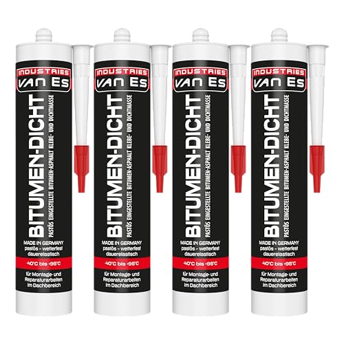 Bitumen Dichtmasse 4 x 300 ml schwarzer haftstarker Dachdichtstoff witterungsbeständiger Bitumenkleber zum Abdichten und Verkleben