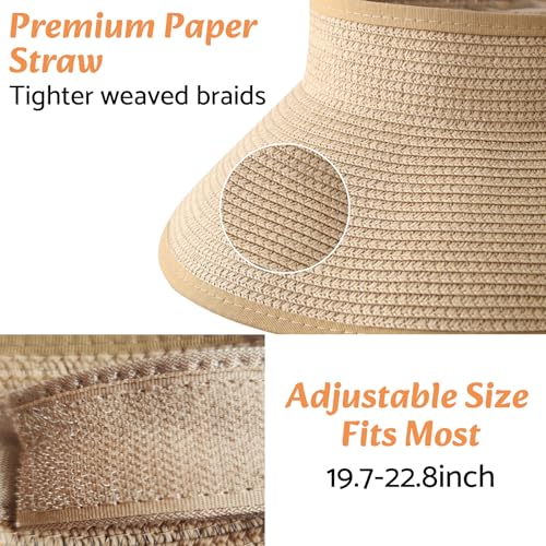 Image of NPQQUAN Sun Visor Hats for Women Wide Brim Ponytail Straw Beach Hat Packable Foldable UPF 50+ Floppy Travel Hats