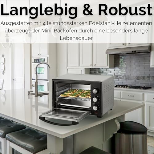 Foto von Steinborg® 25 Liter Mini Backofen mit Umluft Pizza Ofen inkl. Backblech und Grillrost Miniofen 60 Min. Timer – 1.600 Watt