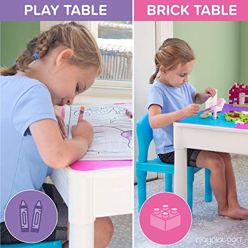 Play Platoon 5 In 1 Kids Activity Table And Chair Set- Stem Table For Toddlers With Water Table, Building Block Table, Craft & Sensory Table For Toddlers With 2 Chairs & 25 Xl Blocks – Pastel Colors #TOP7