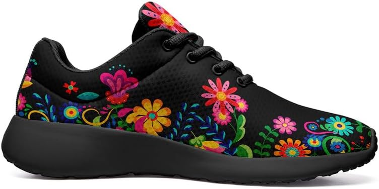 Womens Floral Walking Shoes Love Heart Print Mesh Breathable Comfort Walking Sneaker Sports Athletic Training Tennis Shoes