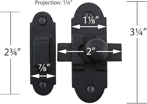 Miniatura 6 de Renovators Supply Manufacturing Pestillo deslizante negro para puerta, 3.25 x 1.25 pulgadas, de hierro forjado antiguo, pequeños cierres deslizantes