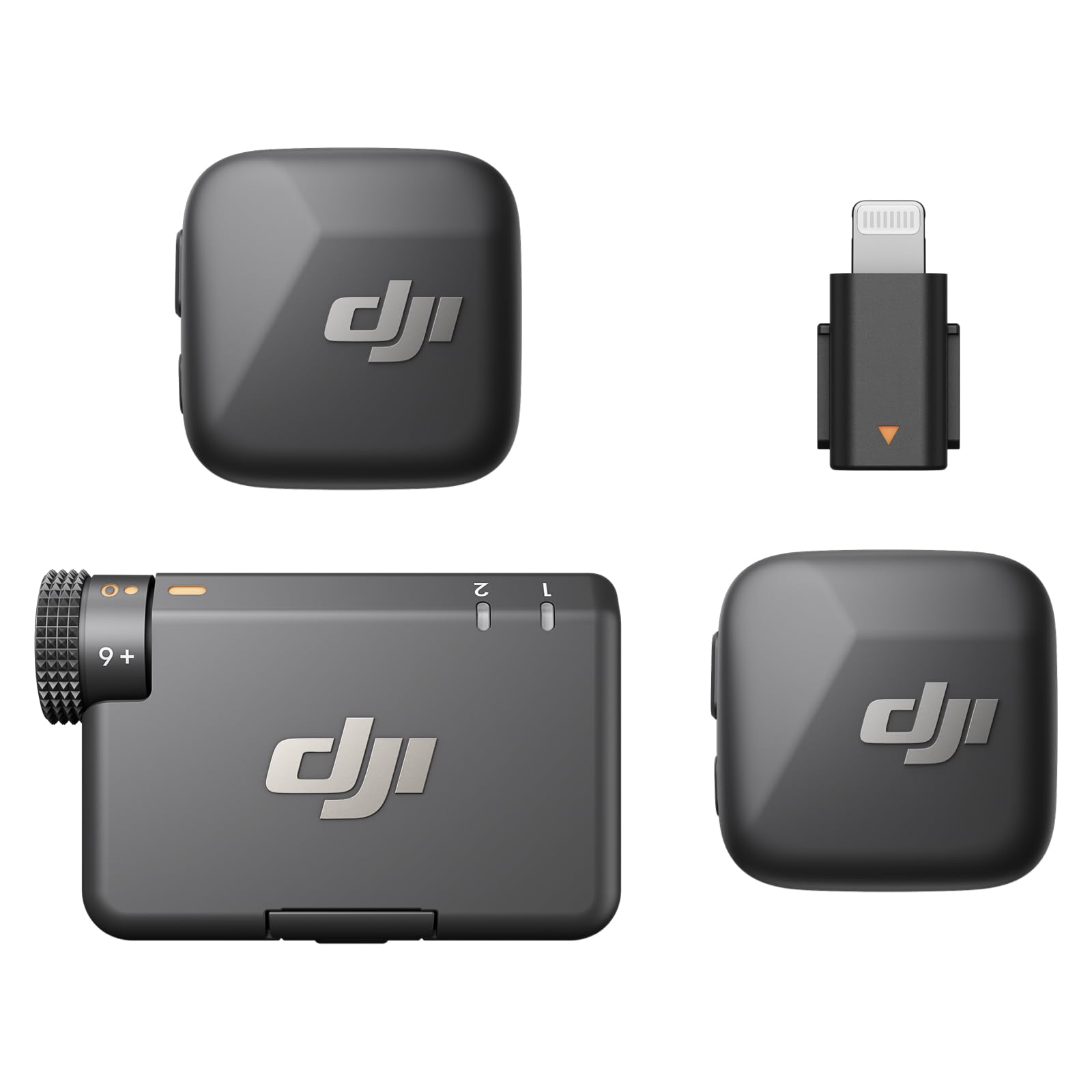 DJI Mic Mini (2 TX + 1 RX + Adattatore Lightning) per iPhone, Android e fotocamera, audio ricco di dettagli, cancellazione del rumore, limitazione automatica, microfono wireless per vlog, streaming