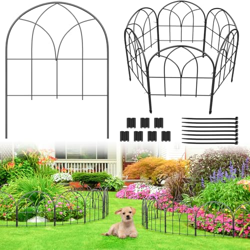 Youpehom 6 Pack Arched Garden Fence 16.5 in No Dig Black Metal Border