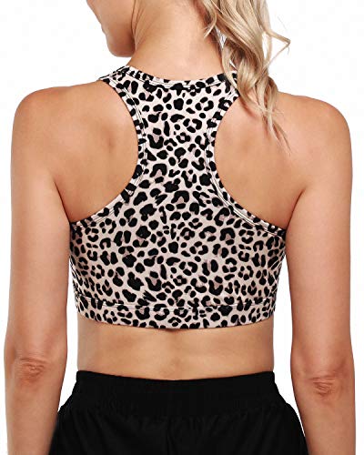 Promover Padded Racerback Sports Bras Women High Impact Quick Dry Top for Running Cycling Training (Leopard, M)