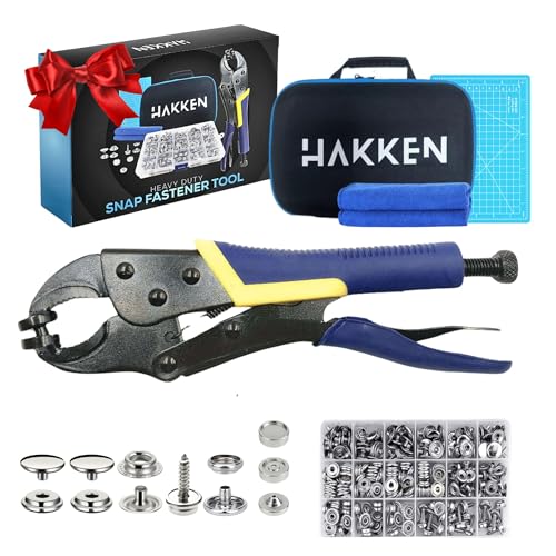 HAKKEN Heavy Duty Snap Fastener Tool Adjustable Snap Setter Tool with 3 Magnetic Dies and 210 Snaps, Stainless Steel 15mm Snaps, for Boat Cover, Replacing Metal snap, Repairing Boat Covers, Canvas.