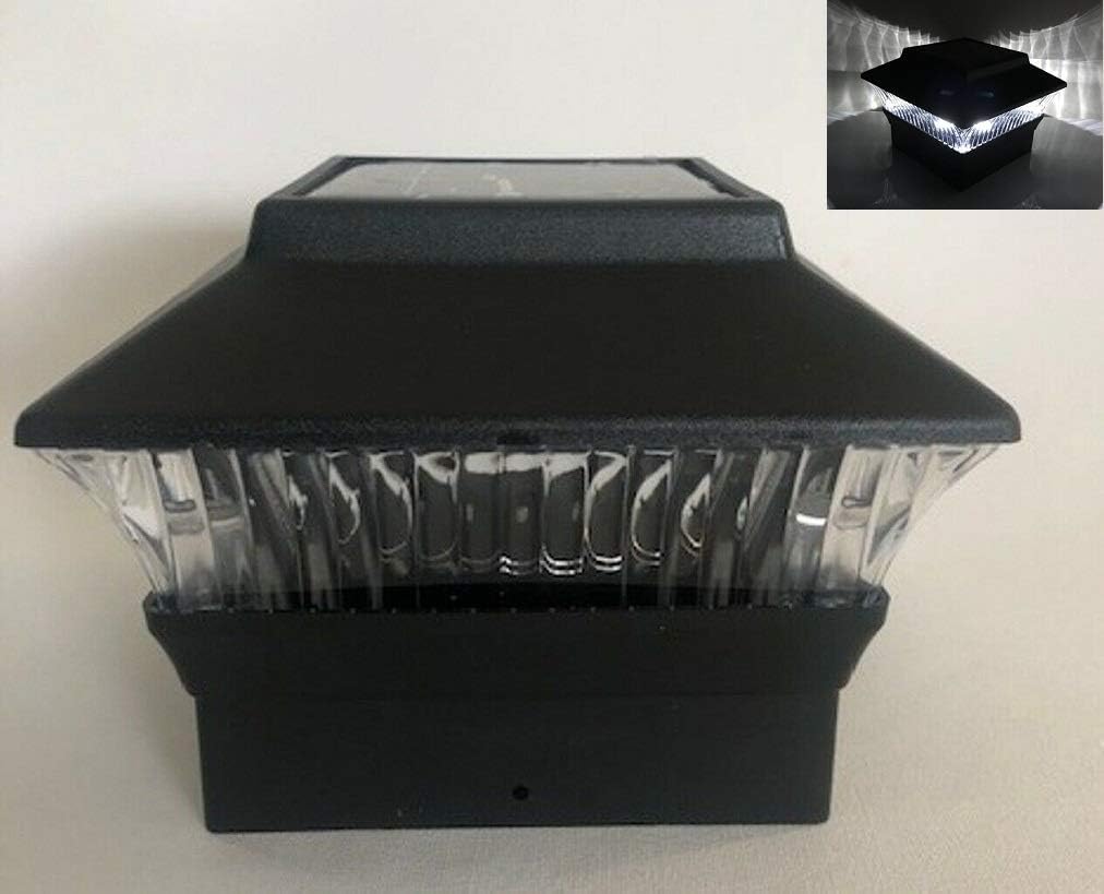 Outdoor Garden Set of 8 Solar Premium Weatherproof Plastic Black Finish Color Fence Post Cap Light with White LED for 4"X4" Vinyl/PVC/Wood Post