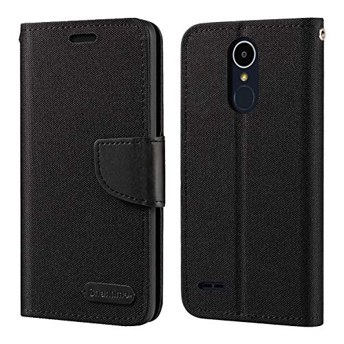 Custodia Flip in Tessuto Oxford e Pelle PU Compatibile con LG K8 2017 Cover Protettiva con Chiusura Magnetica e Tasche per Carte Nero