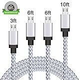 Micro USB Cable,Amoner 4Pack 3FT/6FT/6FT/10FT Micro USB to USB Cable Nylon Braided, Fast Micro USB Charger Cable for Windows Phones/MP3 and More (White)