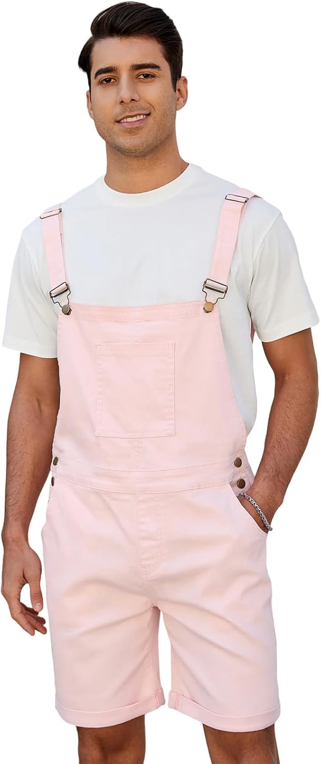 LONGBIDA Men's Denim Overalls Shorts Jean Bib Women Jumpsuit Casual Walkshort Summer Romper with Pockets