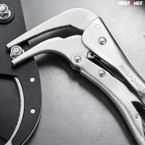 Image of MAXPOWER 10-inch 90 degree Offset Long Nose Locking Pliers, 3 inch Jaw Opens | Serrated Long Jaws Locking Pliers for Tight Spaces