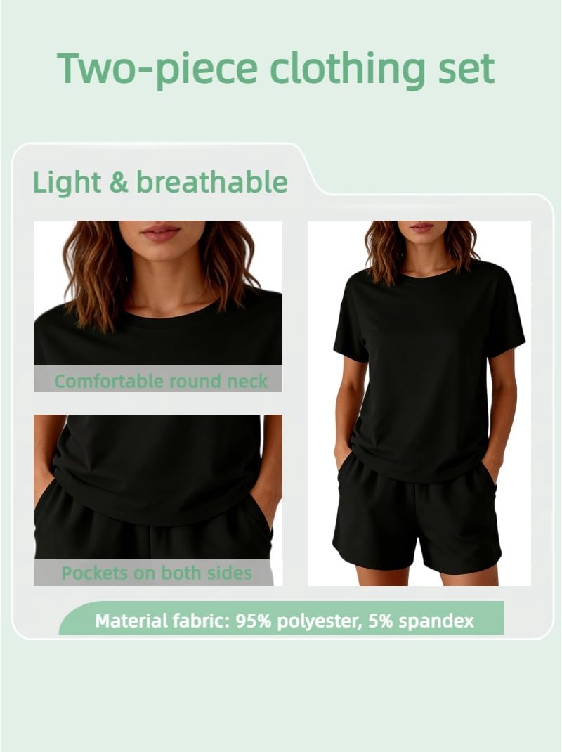 Ensemble Femme Ete 2 pièces Décontractée Pantalon Courte et Haut à Col Rond Survêtement Elegant détente Yoga Sportswear Ensemble de pyjama et col rond Tenue casual Survêtement Jogging pour le fitness