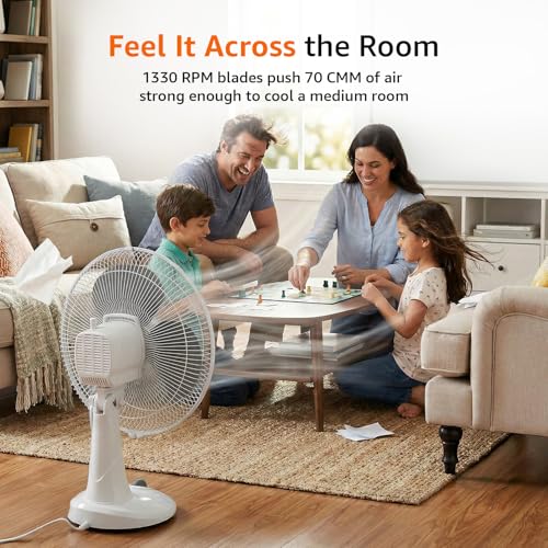 Image of amazon basics 16-Inch Table Fan | Tilting Head | 1400 RPM | Silent Operation | 400mm Sweep Length (Grey)
