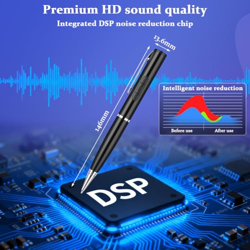 Ainiv 64GB Digitales Diktiergerät, Tragbares Aufnahmegerät mit HD-Audio, Wiedergabe mit DSP-Rauschunterdrückung und One-Touch-Aufnahme für Unterricht, Meetings, Interviews, Vorlesungen