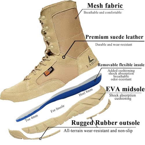 Image of Lightweight Mens Tactical Shoes Combat Boots Coyote Brown Boots Military Training Lace Up Outdoor Hiking Breathable Army Shoe Side Zipper