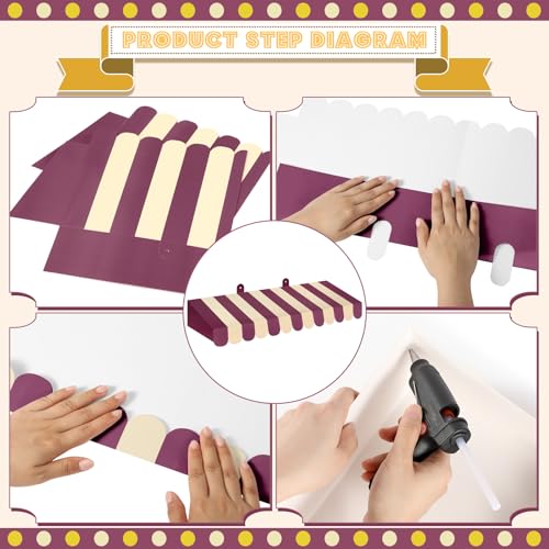 Image of Boao 4 Pcs 3D Cardboard Awning Decor,Purple and Beige,Striped Style | Paper Awning, Circus Carnival Theme, For Bulletin Board, Lemonade Stand, Bakery & Ice Cream Truck, Wall Window Backdrop