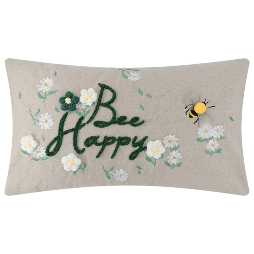 KINGROSE Honey Bee Throw Pillow Cover Flower Cushion Cover Embroidery Pillow Case for Sofa Bedroom Couch Living Room 14 X 24 Inches