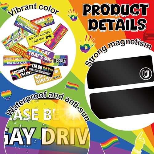 Image of 12 Pcs Gay Pride Funny Magnet Bumper Sticker LGBT Rainbow Pride Prank Magnetic Sign for Vehicle Truck Reusable Magnet Sticker for Fridge(Classic)