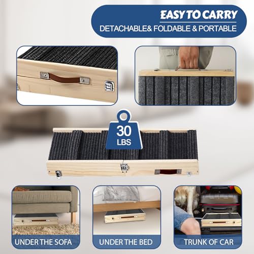 Folding Dog Ramp,4 Adjustable Height from 10" to 19", Car Ramp for for Small Medium Dogs with Dog Ramp Carpet, Anti-Slip, Folding, Adjustable,Use for Low Bed Couch - Image 5