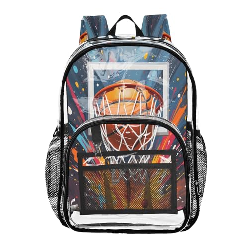Clear Backpack for School Basketball Hoop Transparent Bookbag for Girls See Through PVC Boy Backpacks