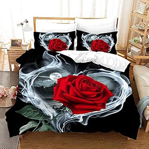 AOXHFNV 3D Red Rose Duvet Cover Set Cover