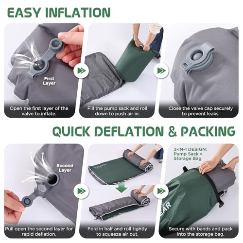 Elegear Air & Foam Camping Mattress, CumbreX™ 4\" Ultra-Thick Memory Foam Self-Inflating Sleeping Pad with Air Pump, Compact R-Value 9.5 4-Season Camp Mat for Travel Outdoor - Single Army Green
