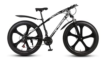 PRINCEENTERPRISES-Fat tyre Bike Dual Suspension Unisex Bike with 26X4 INCH Wheels and with 21 Speed Gears Alloy Wheel Fat Tyre Cycle (21 Shimano Gear,White), (Black), Mountain Bike