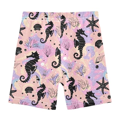 Black Seahorse Print Girls Shorts Elastic Waist Sports Shorts Girls Leggings Pants for 4-10 Years2