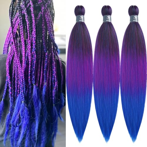 UPruyo 1b Pink Blue Ombre Braiding Hair Pre Stretched Colored Hair Extensions for Braiding Braids Yaki Knotless Hypoallergenic Prestretched Braiding Hair 26 Inch Synthetic Crochet Braiding Hair