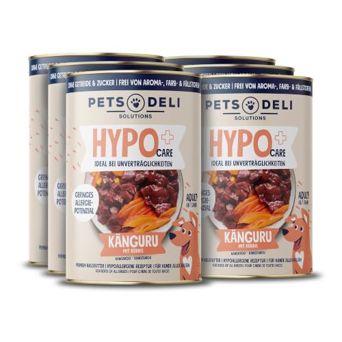 Pets Deli Sensitiv Nassfutter für Hunde mit Känguru, 6x800g | Monoprotein Känguru, exotische hypoallergene Proteinquelle, getreidefrei, ohne Zucker, Premium Qualität