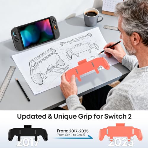 Image of OIVO Grip Compatible with Nintendo Switch 2, Switch 2 Ergonomic Grip Case with Adjustable Stand, Comfort Game Accessories with 5 Game Card Slots and 4 Thumb Caps, Orange
