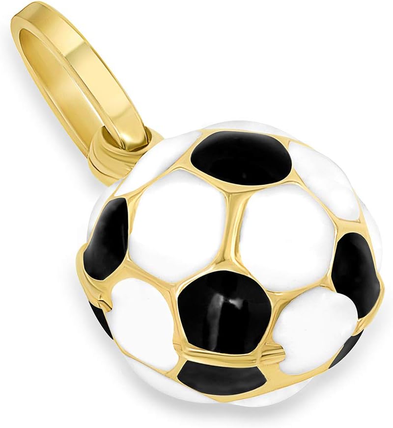 Jewelry America 14K イエローゴールド ブラック&amp;ホワイト エナメル 3D クラシック サッカーボール チ