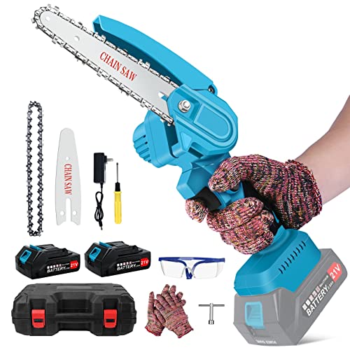 Mini Chainsaw, 6-Inch 4-Inch Upgraded Electric Chainsaw 21V 2.0Ah Battery Powered, One-Handed Mini Chainsaw Cordless Small Wood Cutting, Pruning Shears Chain Saw for Tree Trimming Branch (2 Batteries)