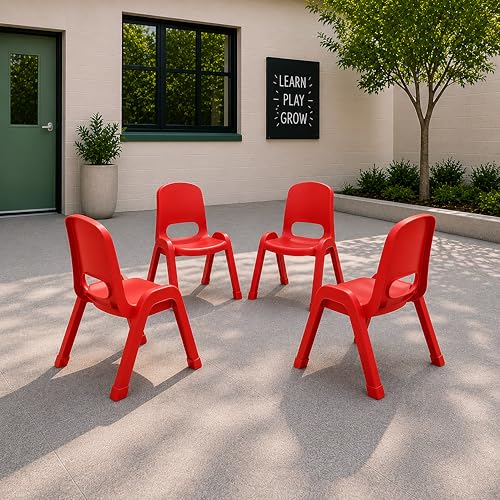Image of ECR4Kids SitRight Chair, Classroom Seating, Red, 4-Pack | Durable plastic, GREENGUARD Gold Certified, 3-5 years, 74 lb capacity, fully assembled, indoor and outdoor, classroom /home