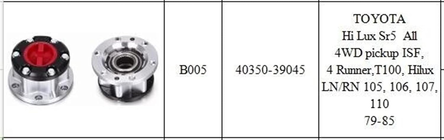 1 Piece Free Wheel Locking HUBS, for Toyota, 4WD Pickup 4 Runner T100 1980-1985 B005 40350-39045 4035039045 Zinc Alloy Locking Wheel Hub