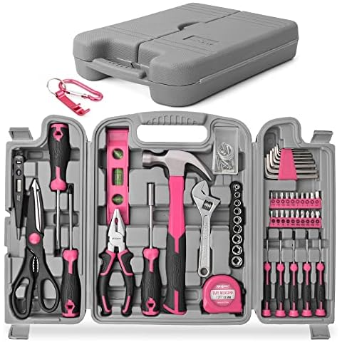 Hi-Spec 56pc Pink Home & Office Women’s DIY Tool Kit Set. Complete Ladies Household Tool Box with Essential Hand Tools Included for Basic General Repairs & Maintenance Cover
