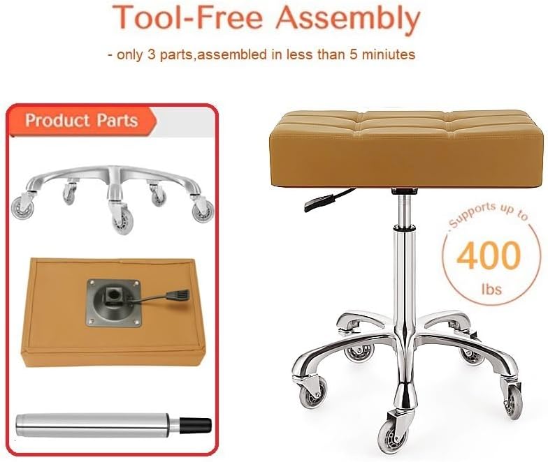 Miniatura 8 de Kaleurrier Taburetes resistentes con ruedas, taburete ajustable de altura sin respaldo de 400 libras, taburetes con ruedas para mostrador, bar,