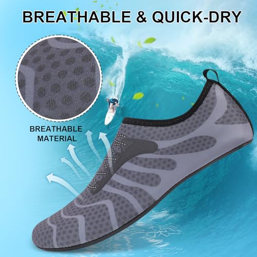 Mens Womens Water Shoes Quick Dry Barefoot Shoes Non-Slip Aqua Socks for Beach Swim Grey Wave3