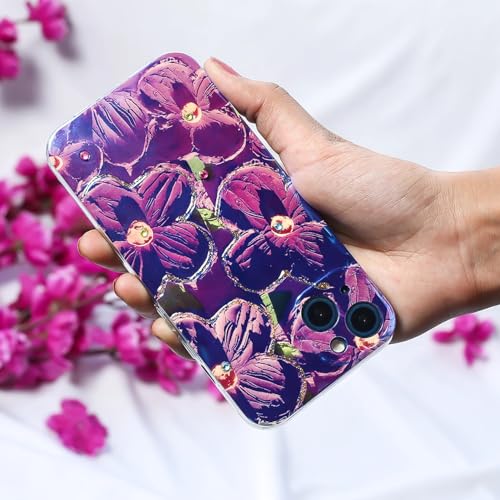 Image of PEEPERLY Back Cover Case for iPhone 13 Pro Max Soft TPU, Shockproof Protective Artful Edition Oil Painted Blossom Phone Case(Pink-Purple)