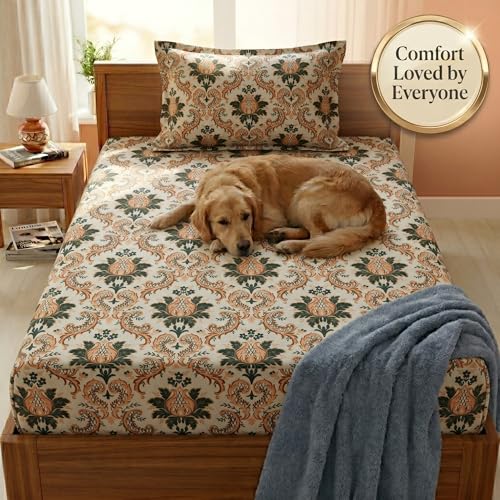 Image of Mafatlal 125 GSM Merino Single Size Bedsheet with Pillow Cover | 90 x 60 Inches | Soft, Breathable & Lightweight | Cream