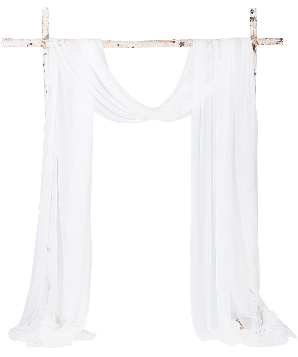 Cytdkve 2 Panels 30Ft Extra Long Wedding Arch Draping Fabric, Sheer Arch Drapes for Wedding Party Backdrop (Slightly Shimmery, White & White)