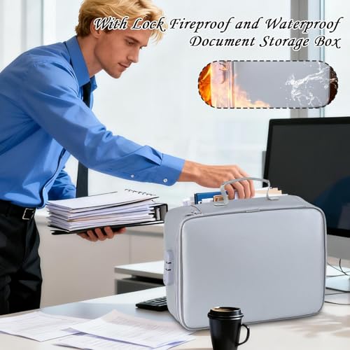 Boîte de stockage pour documents ignifuge étanche grand format avec serrure de sécurité