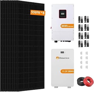 4100W System With 550W Panels 8PCS, 8KW Hybrid Split Solar Inverter 120V/240V, 51.2V 280Ah LiFePo4 Battery With 100A BMS, 100M Red and Black PV Cable, 8PCS Connector